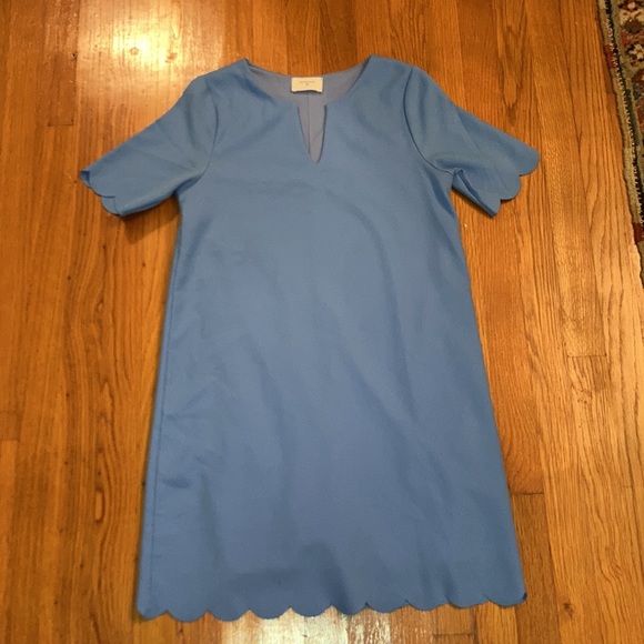 Everly Periwinkle V Neck Scallop Dress - Picture 1 of 12